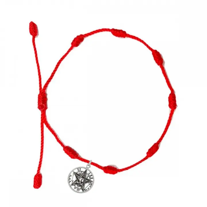 Pulsera 7 nudos roja con tetragramatón 11mm