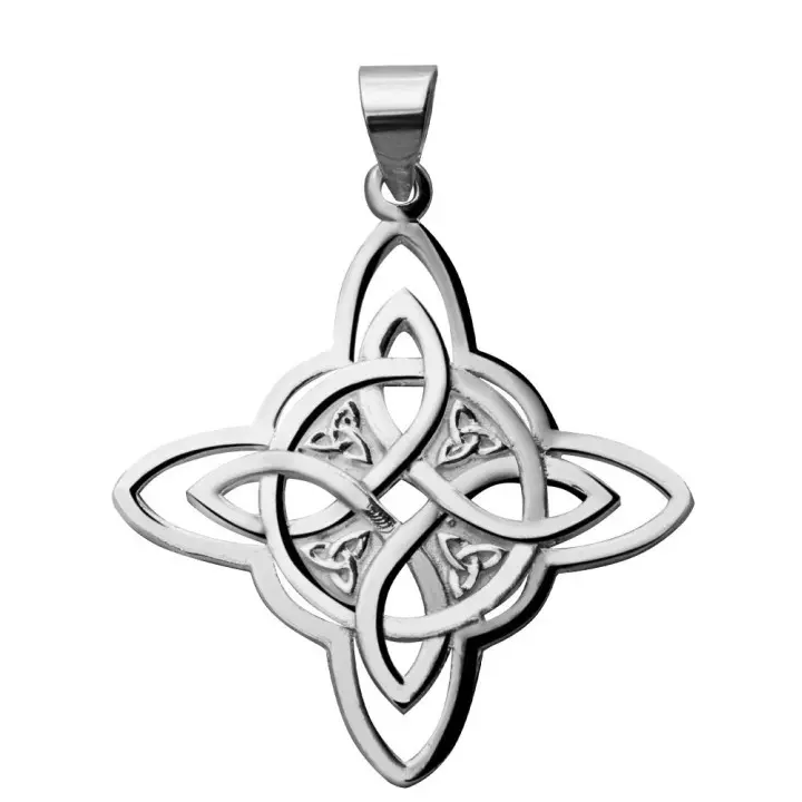 Colgante de plata lisa, nudo de brujas con triquetas 20 mm