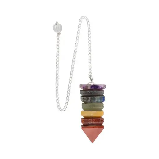 [10021] Péndulo con Minerales de los 7 Chakras · Punta Facetada